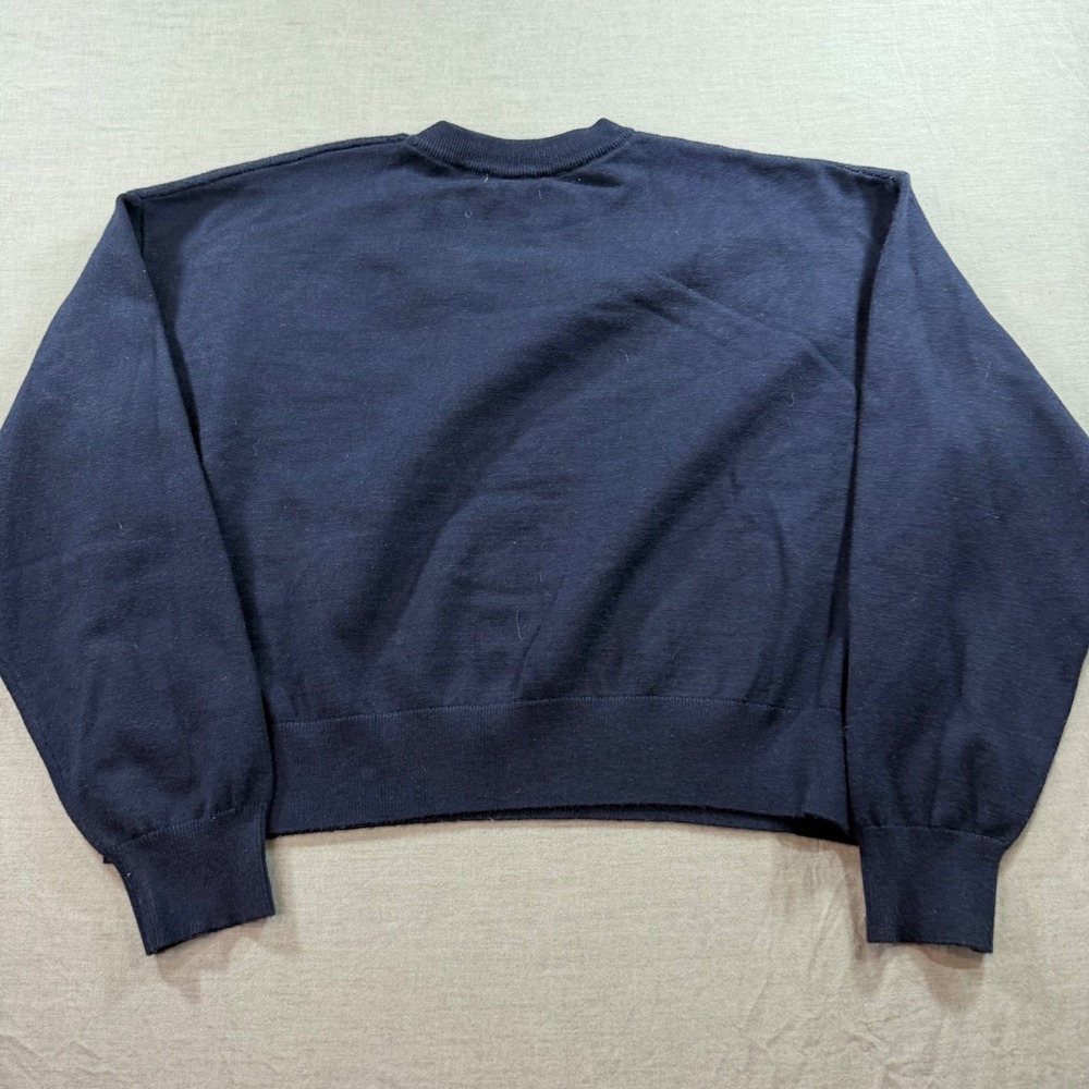 Orange Kiss Essentials NYC Sweater Womens L Navy Blue Excellent Graphic Knit - Picture 7 of 7